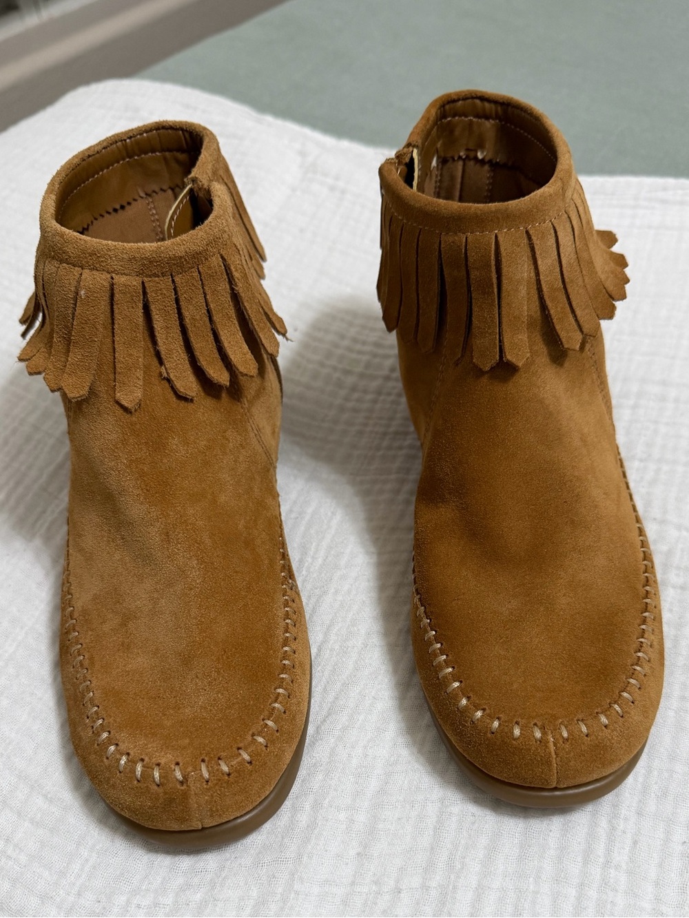 AEROSOLES Women’s Suede Fringe Ankle Boots Boho Western - Brown Size 5.5